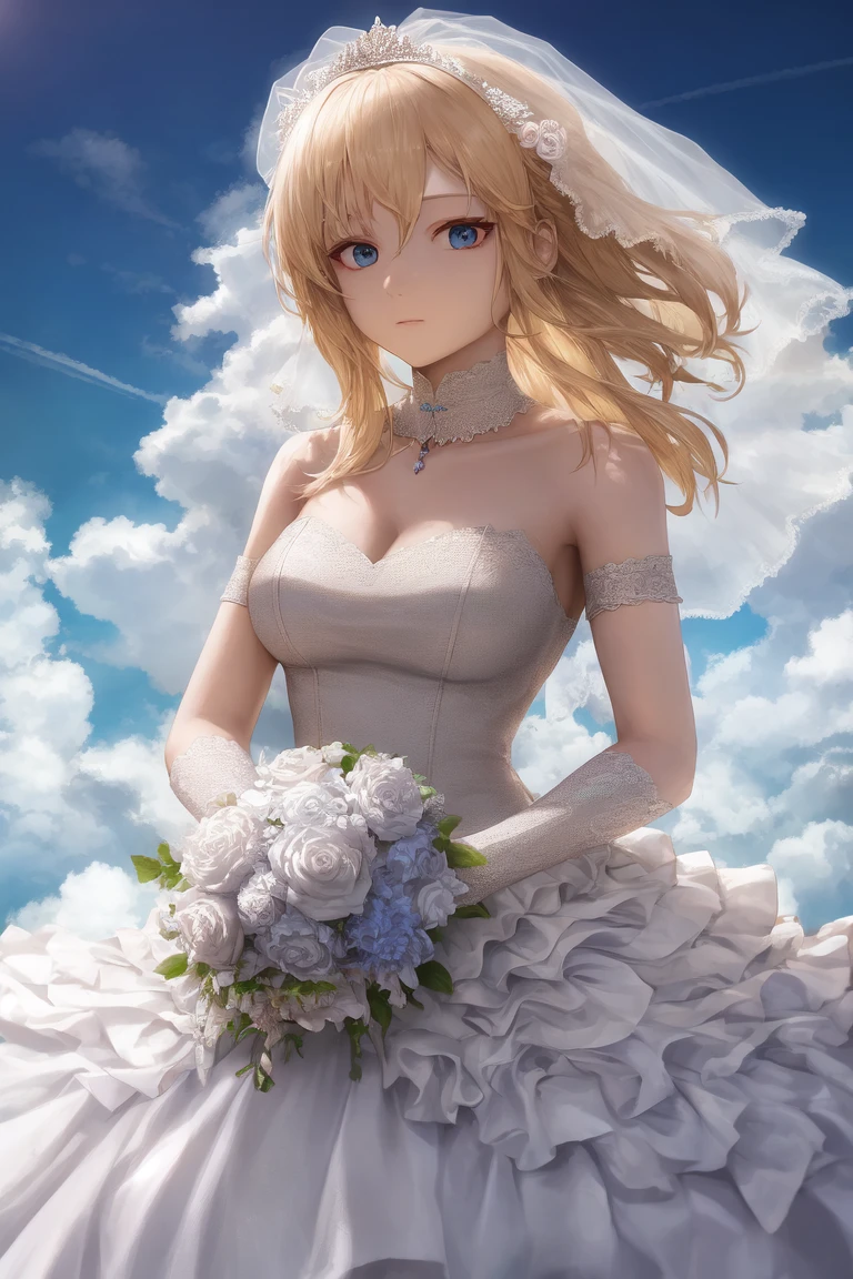 [Holara] 中长发 女人 天空 杰作 婚纱 连衣裙 [插画]